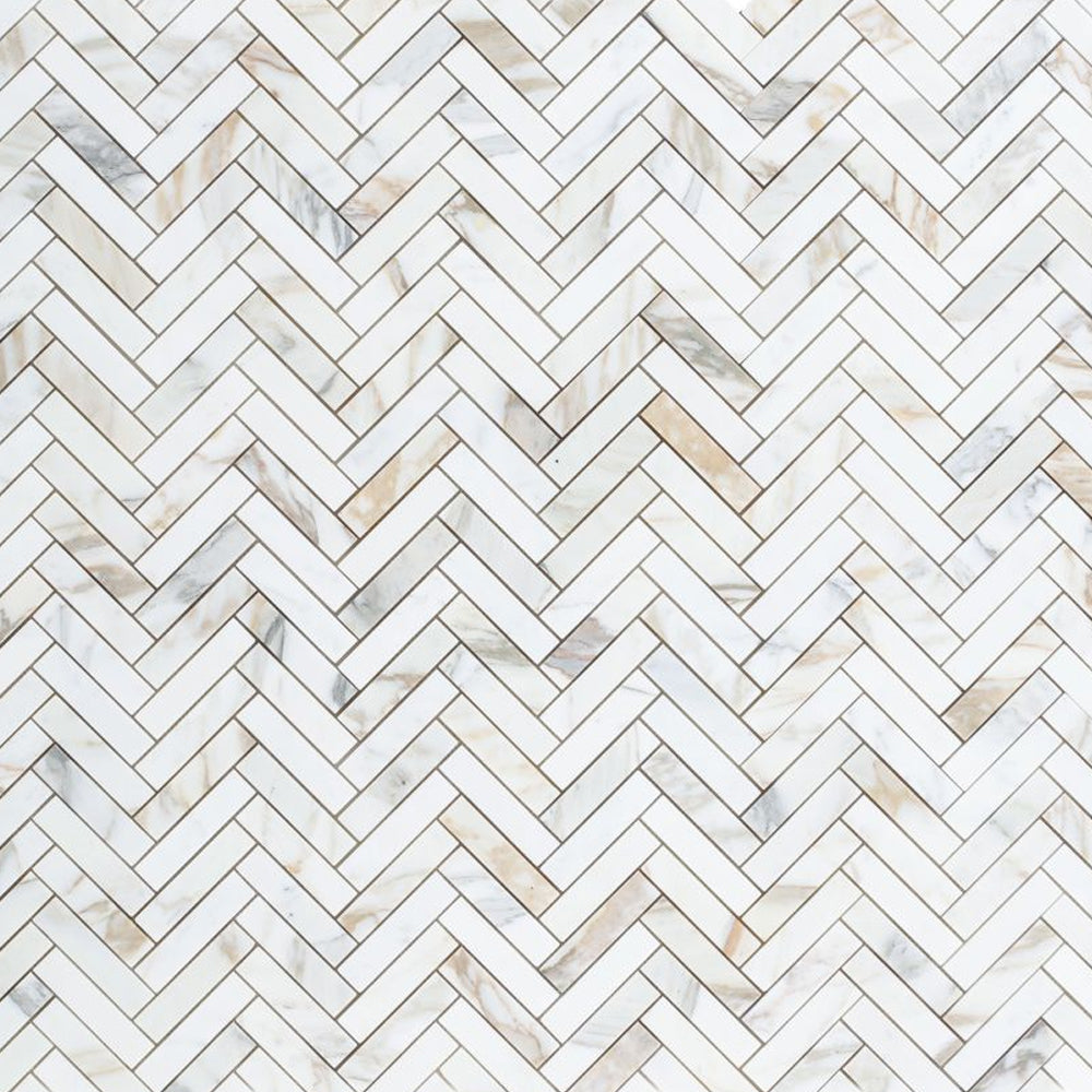 Elysium Tiles Herringbone Calacatta Gold Polished 11.25" x 11.25" Marble Mosaic Tile