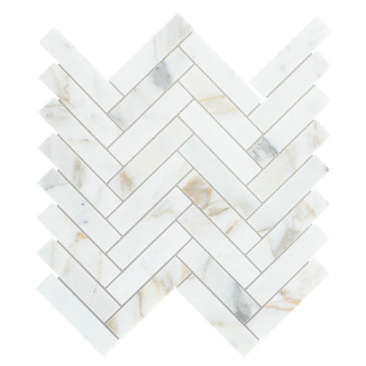 Elysium Tiles Herringbone Calacatta Gold Polished 11.25" x 11.25" Marble Mosaic Tile