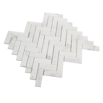 Elysium Tiles Herringbone Calacatta White Honed 11.25" x 11.25" Marble Mosaic Tile