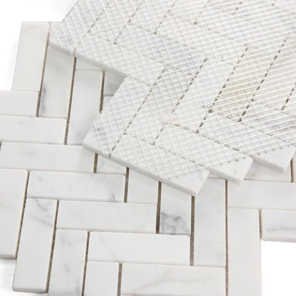 Elysium Tiles Herringbone Calacatta White Honed 11.25" x 11.25" Marble Mosaic Tile