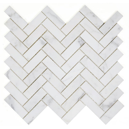 Elysium Tiles Herringbone Calacatta White Honed 11.25" x 11.25" Marble Mosaic Tile