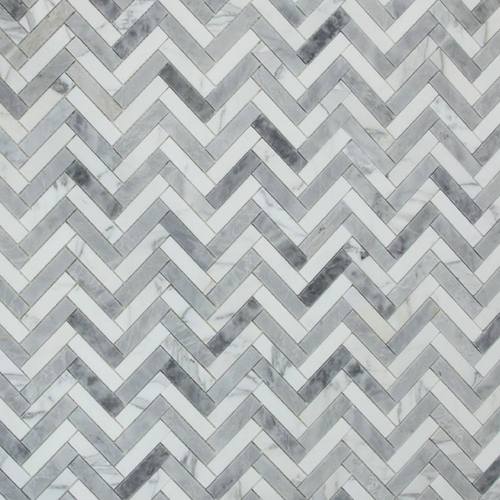 Elysium Tiles Herringbone City Grey 11.25" x 11.25" Marble Mosaic Tile