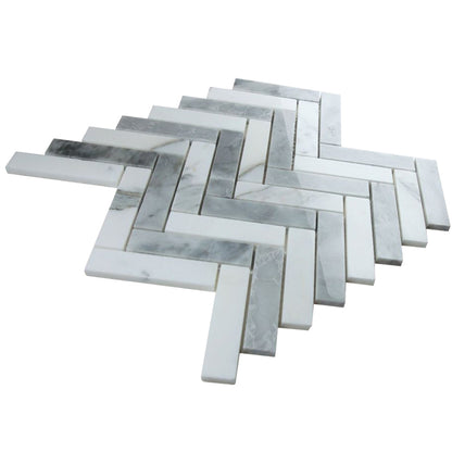 Elysium Tiles Herringbone City Grey 11.25" x 11.25" Marble Mosaic Tile