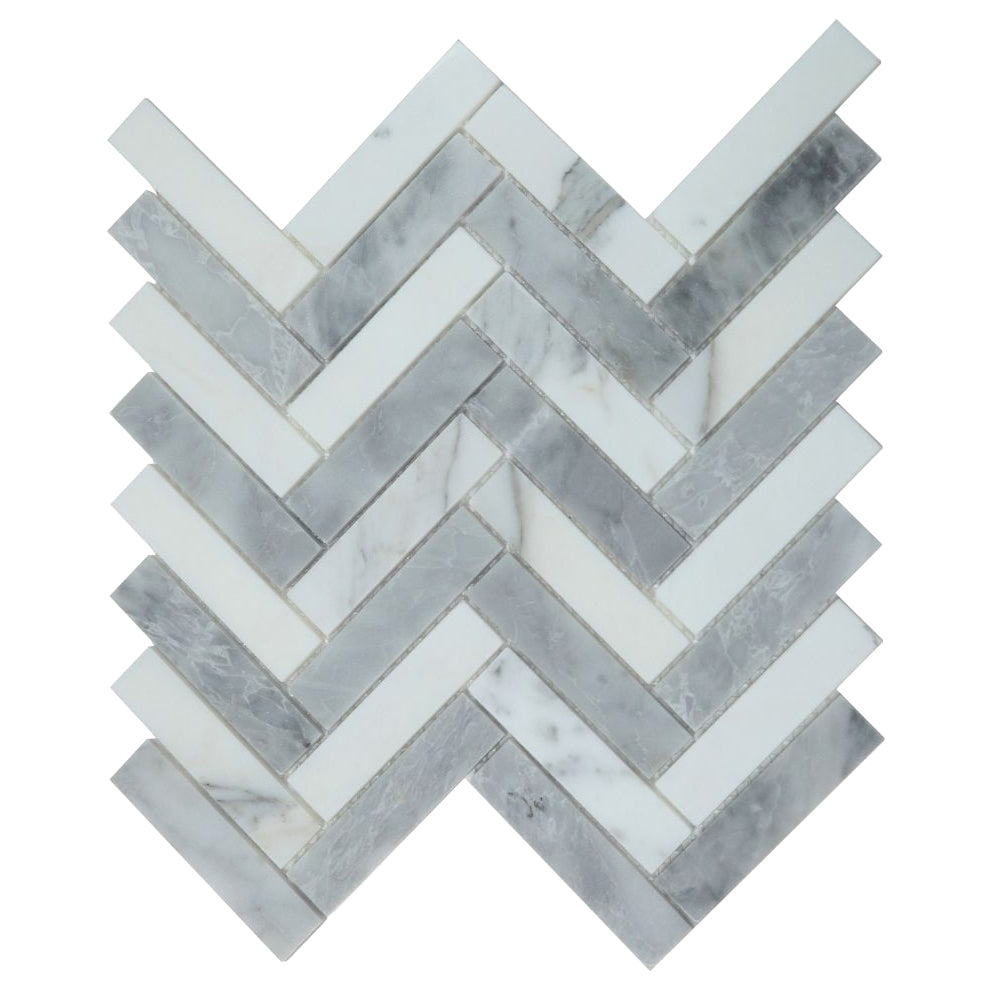 Elysium Tiles Herringbone City Grey 11.25" x 11.25" Marble Mosaic Tile