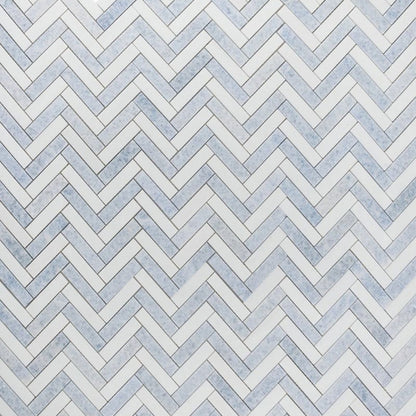 Elysium Tiles Herringbone Crystal Ocean 11.25" x 11.25" Marble Mosaic Tile