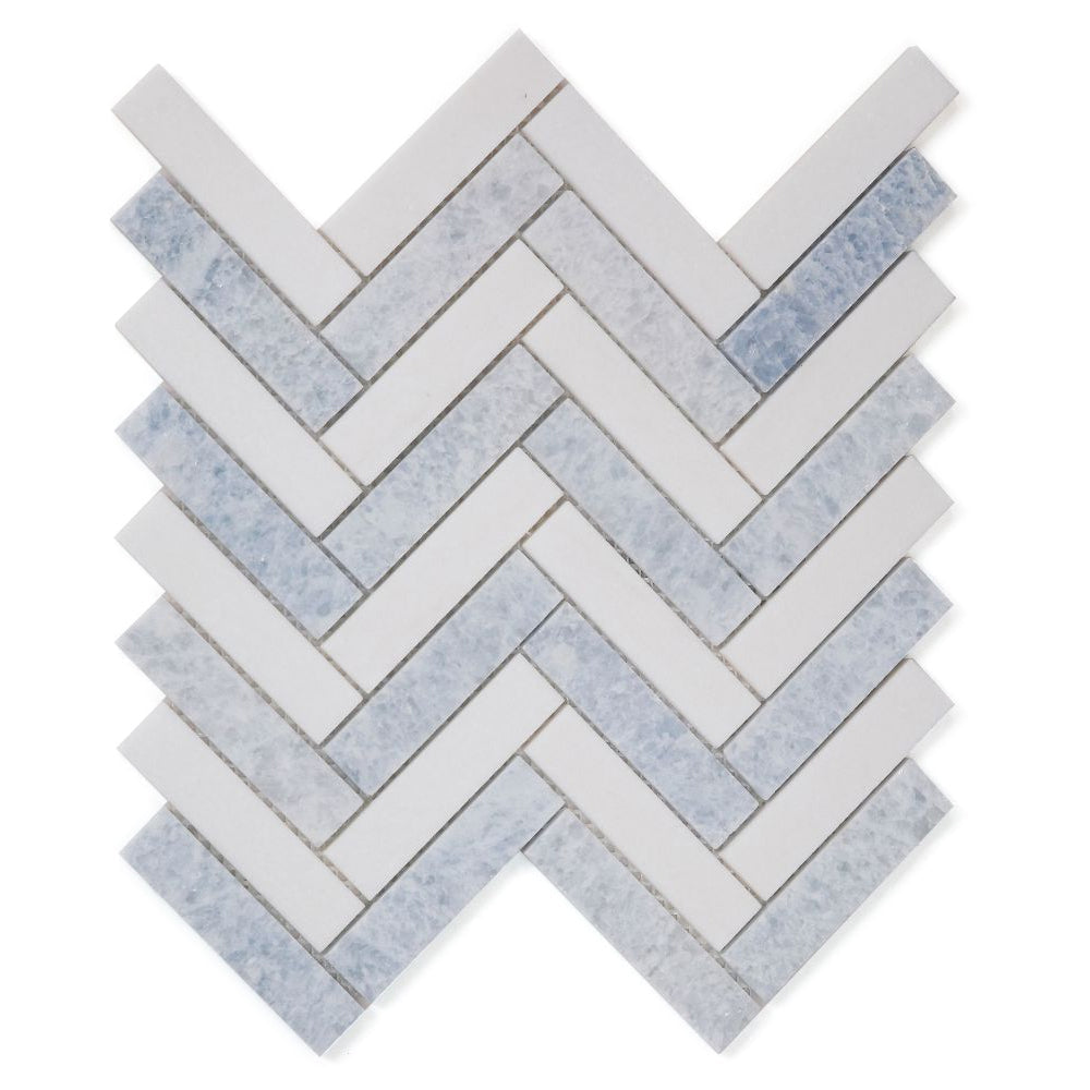 Elysium Tiles Herringbone Crystal Ocean 11.25" x 11.25" Marble Mosaic Tile