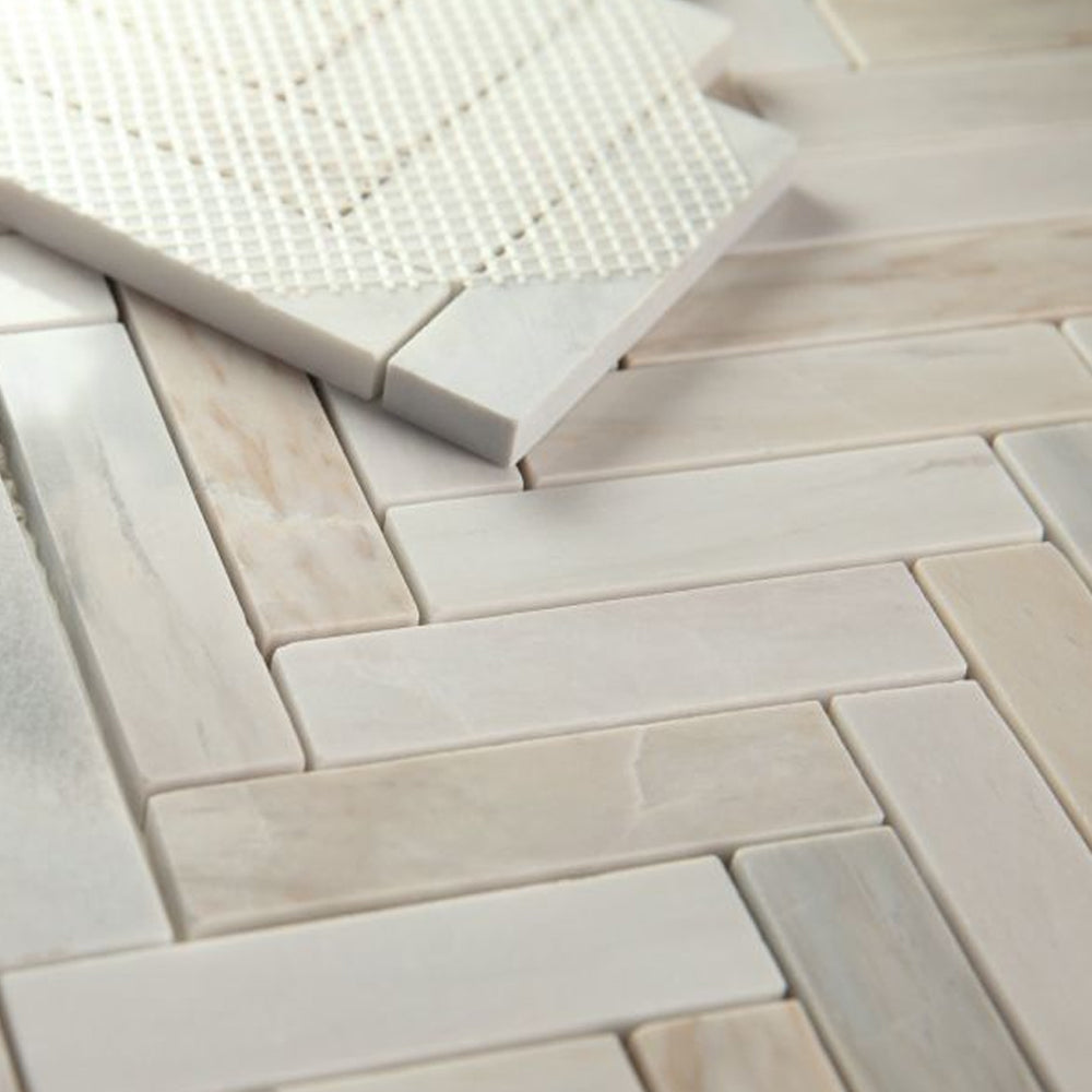 Elysium Tiles Herringbone Eurasian 11.25" x 11.25" Marble Mosaic Tile