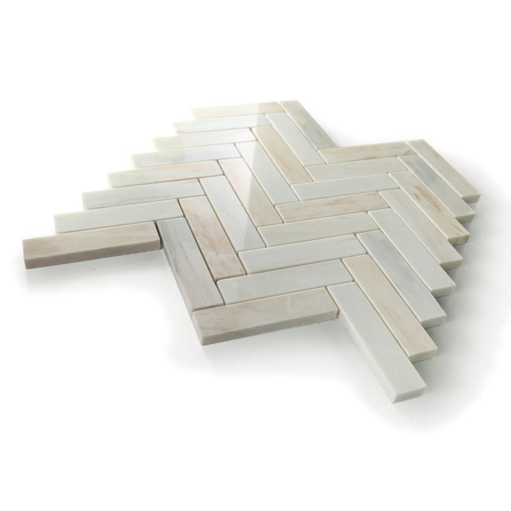 Elysium Tiles Herringbone Eurasian 11.25" x 11.25" Marble Mosaic Tile