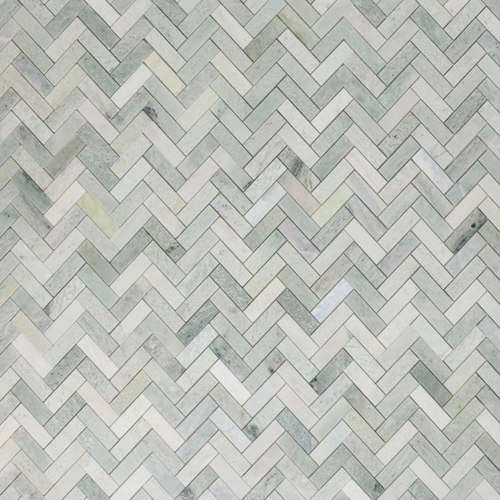 Elysium Tiles Herringbone Green 11" x 12.5" Marble Mosaic Tile