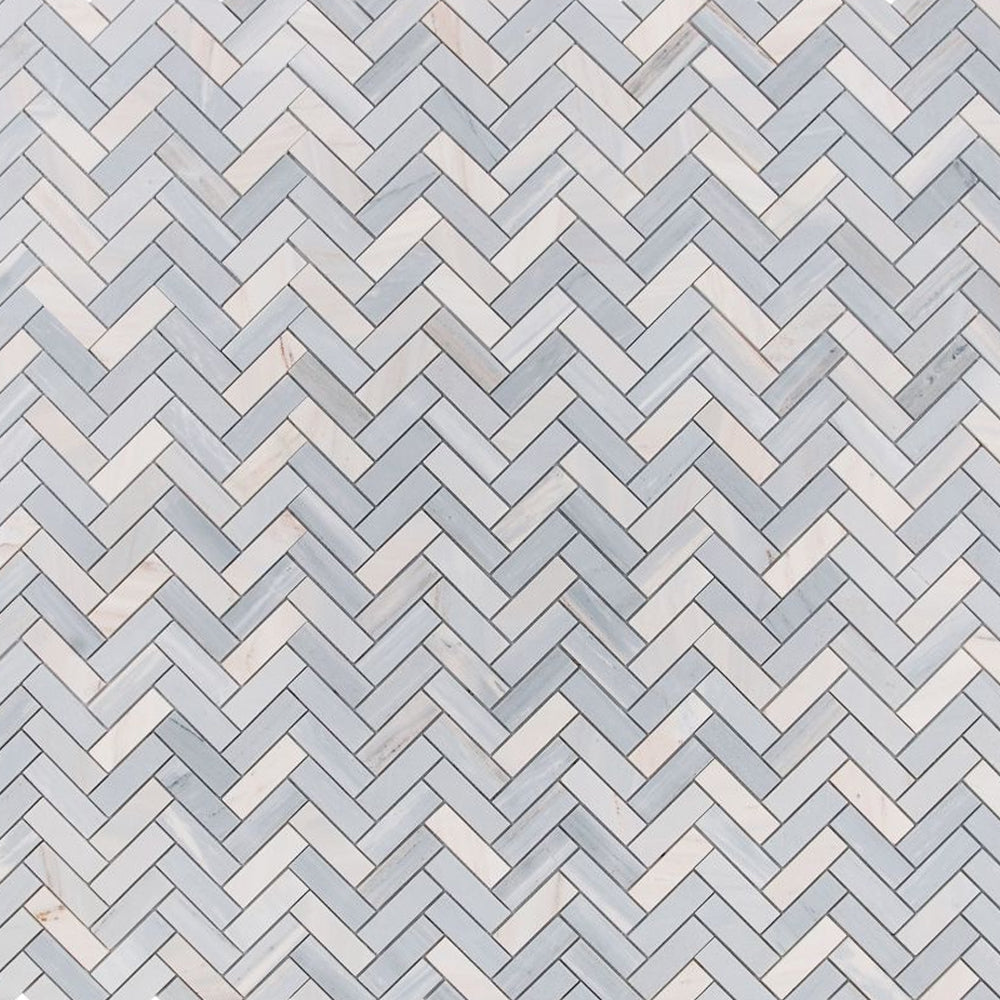 Elysium Tiles Herringbone Italian Blue 11" x 12.5" Marble Mosaic Tile