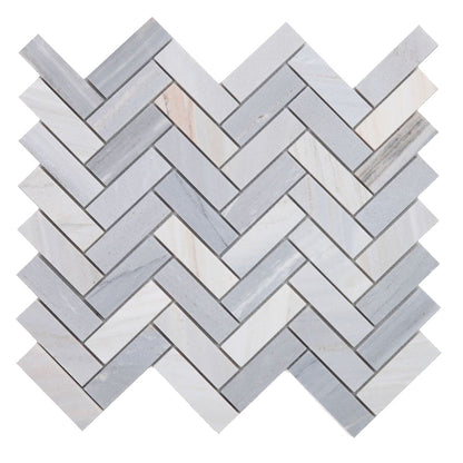 Elysium Tiles Herringbone Italian Blue 11" x 12.5" Marble Mosaic Tile