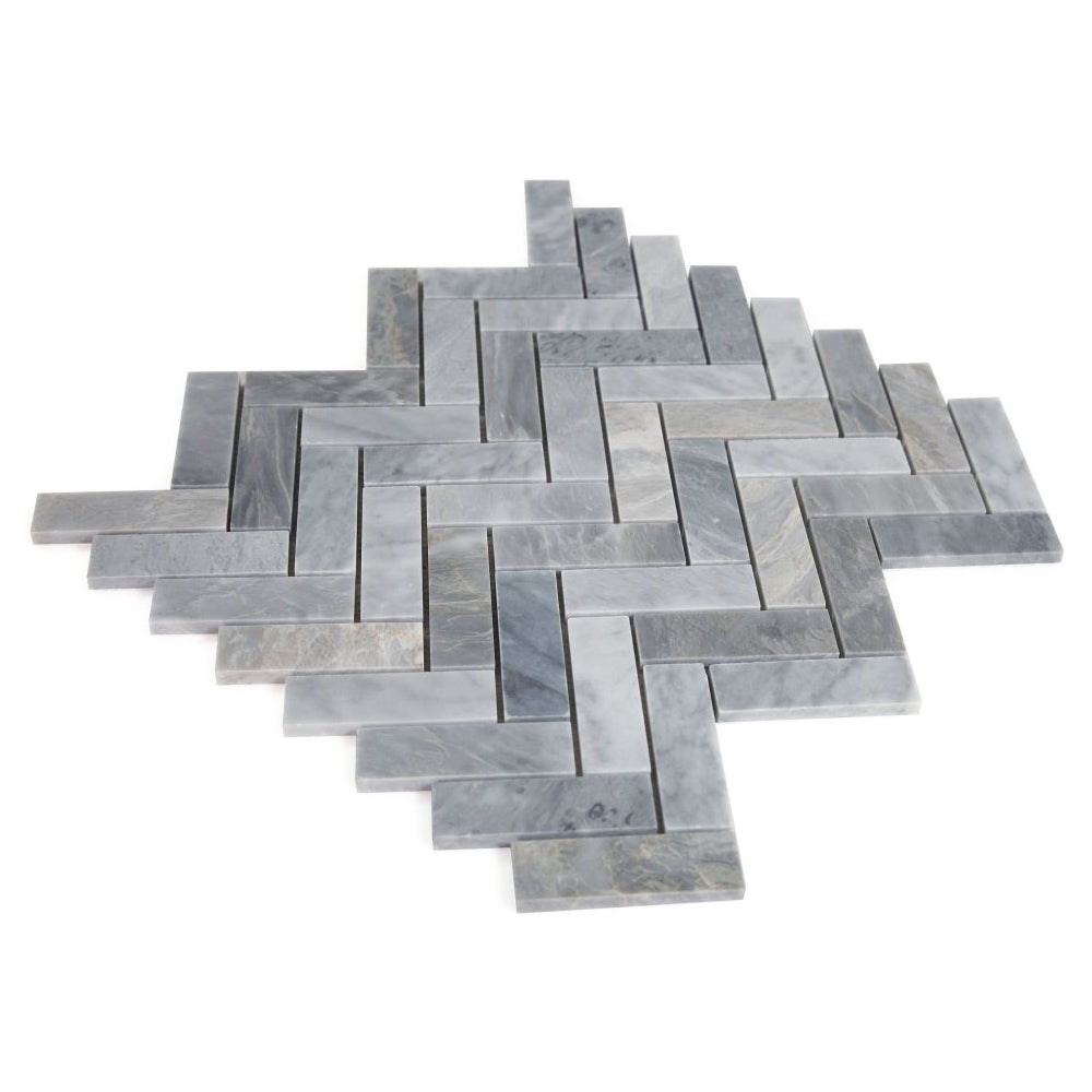 Elysium Tiles Herringbone Italian Grey 11" x 12.5" Marble Mosaic Tile