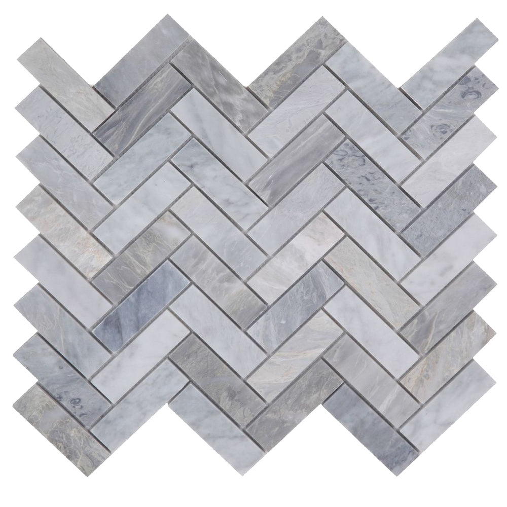 Elysium Tiles Herringbone Italian Grey 11" x 12.5" Marble Mosaic Tile