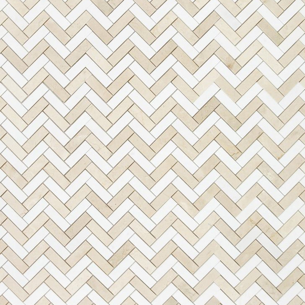 Elysium Tiles Herringbone Italian Marfil 11" x 12.5" Marble Mosaic Tile