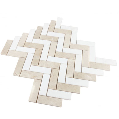 Elysium Tiles Herringbone Italian Marfil 11" x 12.5" Marble Mosaic Tile