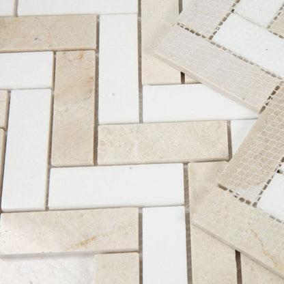 Elysium Tiles Herringbone Italian Marfil 11" x 12.5" Marble Mosaic Tile