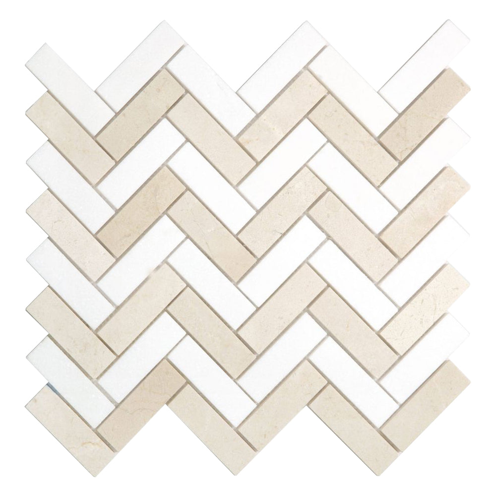 Elysium Tiles Herringbone Italian Marfil 11" x 12.5" Marble Mosaic Tile