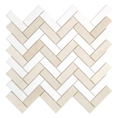 Elysium Tiles Herringbone Italian Marfil 11" x 12.5" Marble Mosaic Tile