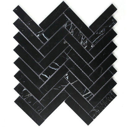 Elysium Tiles Herringbone Marquina 11.25" x 11.25" Marble Mosaic Tile