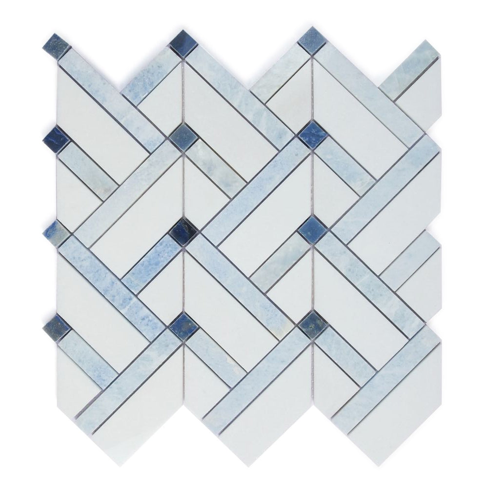 Elysium Tiles Herringbone Royal Sapphire 11.75" x 12.25" Marble Mosaic Tile