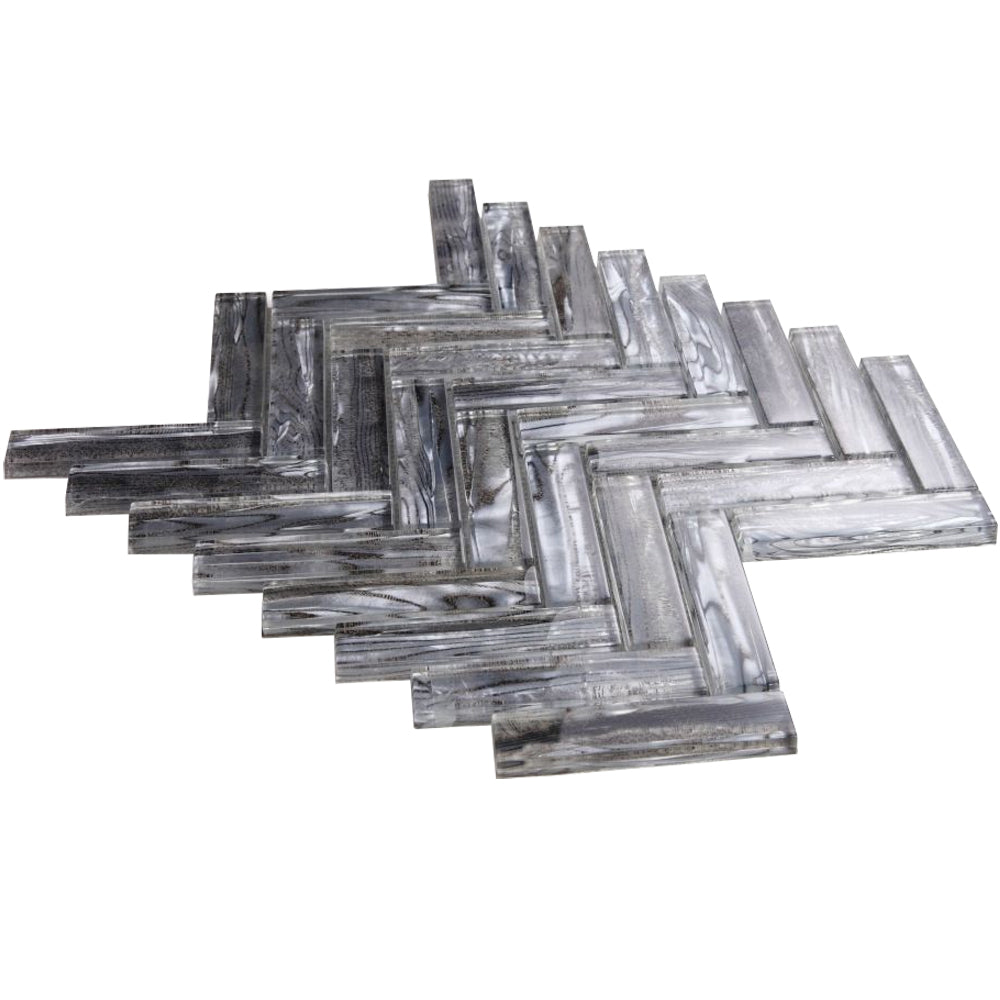 Elysium Tiles Herringbone Shell Silver 11" x 11" Glass Mosaic Tile