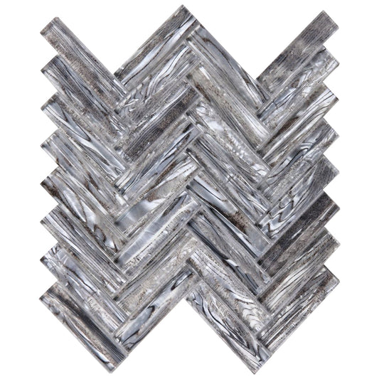 Elysium Tiles Herringbone Shell Silver 11" x 11" Glass Mosaic Tile