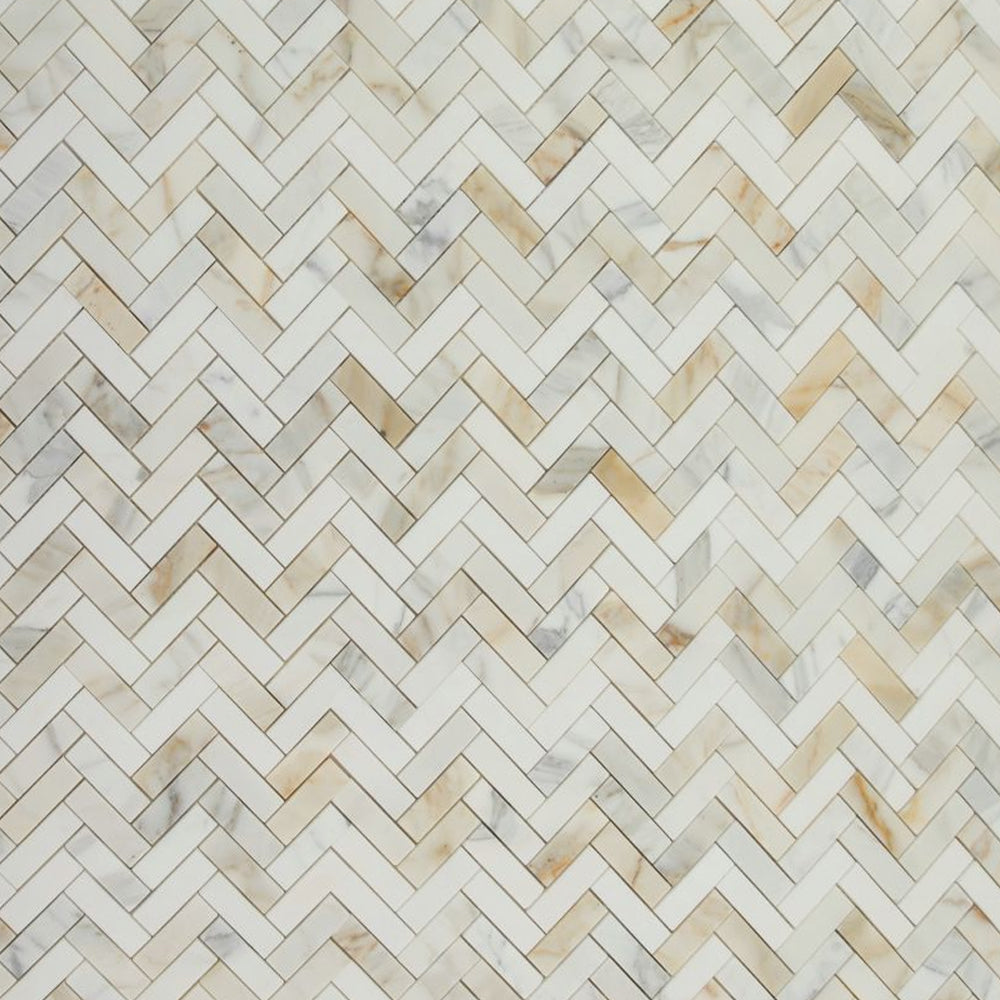 Elysium Tiles Herringbone Sunrise Honed 11" x 12.5" Marble Mosaic Tile