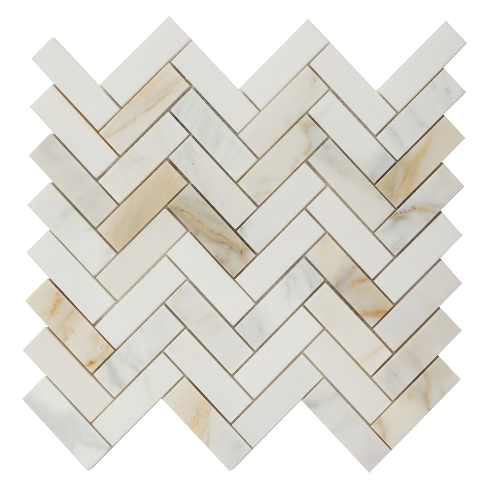 Elysium Tiles Herringbone Sunrise Honed 11" x 12.5" Marble Mosaic Tile