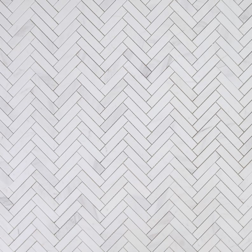 Elysium Tiles Herringbone White 11.25" x 11.25" Marble Mosaic Tile