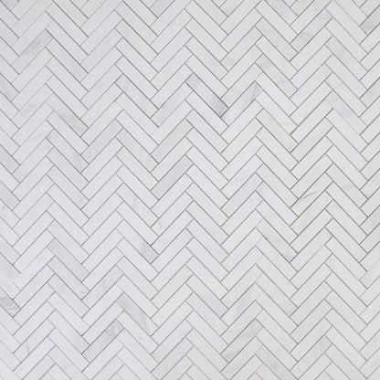 Elysium Tiles Herringbone White 11.25" x 11.25" Marble Mosaic Tile