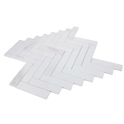 Elysium Tiles Herringbone White 11.25" x 11.25" Marble Mosaic Tile