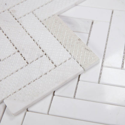 Elysium Tiles Herringbone White 11.25" x 11.25" Marble Mosaic Tile