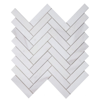 Elysium Tiles Herringbone White 11.25" x 11.25" Marble Mosaic Tile