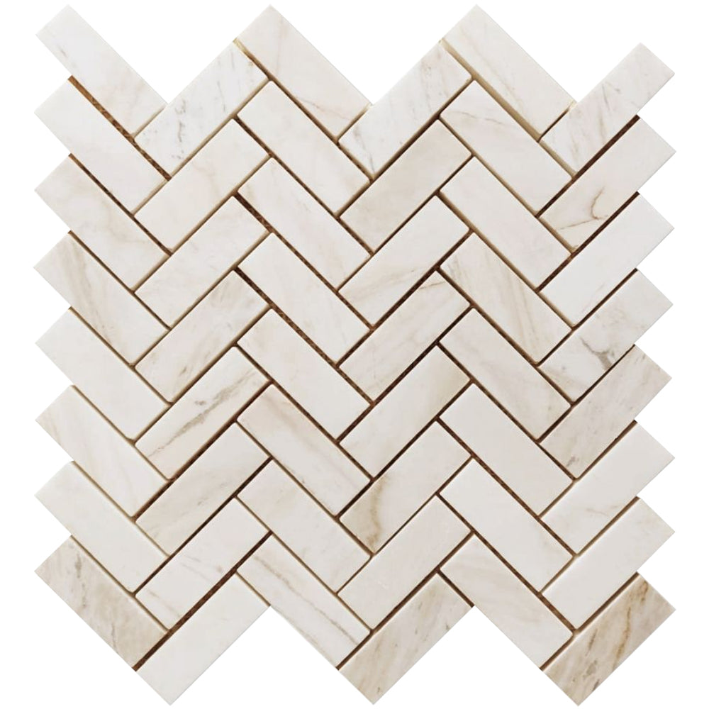 Elysium Tiles Herringbone Wooden White Honed 12" x 12" Mosaic Tile