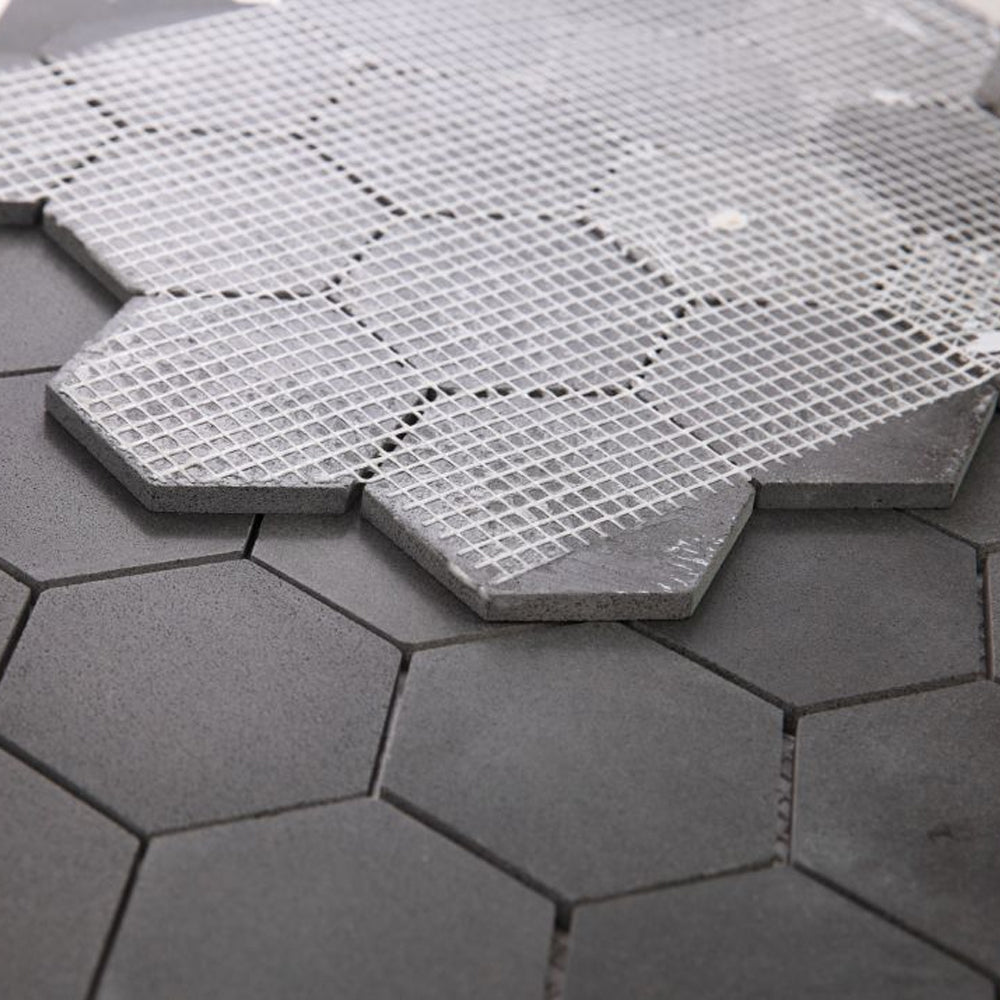 Elysium Tiles Hexagon Basalt (3" x 3" Pieces) 10.25" x 11.75" Basalt Mosaic Tile