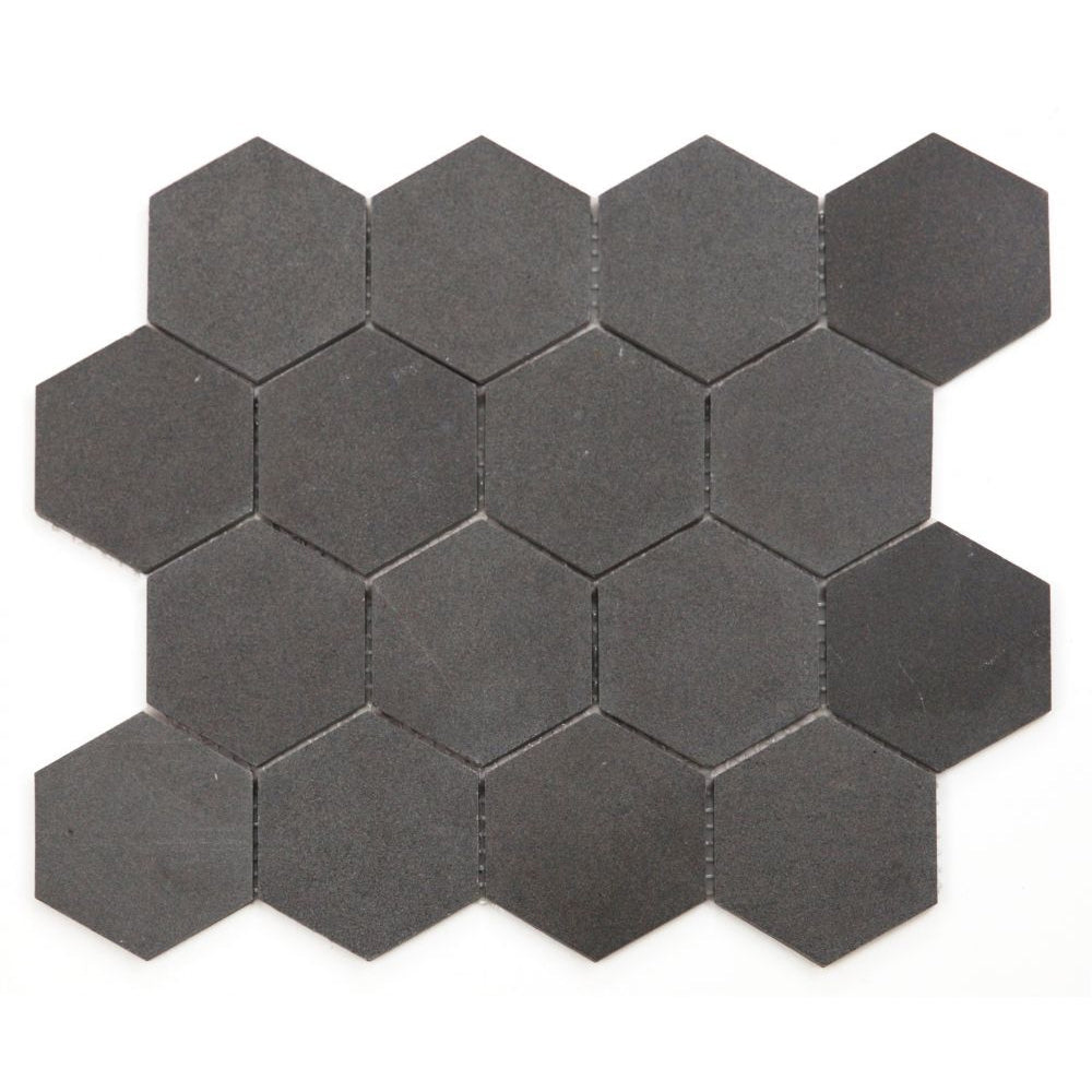 Elysium Tiles Hexagon Basalt (3" x 3" Pieces) 10.25" x 11.75" Basalt Mosaic Tile