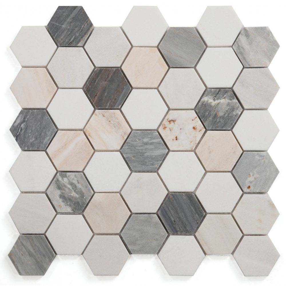 Elysium Tiles Hexagon Beach (2" x 2" Pieces) 11.75" x 12" Marble Mosaic Tile