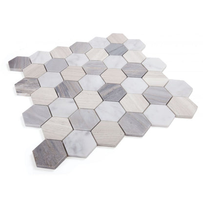 Elysium Tiles Hexagon Blue (2" x 2" Pieces) 11.75" x 12" Marble Mosaic Tile