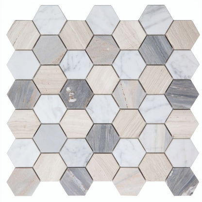 Elysium Tiles Hexagon Blue (2" x 2" Pieces) 11.75" x 12" Marble Mosaic Tile