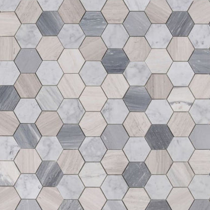 Elysium Tiles Hexagon Blue Large (4" x 4" Pieces) 10.75" x 12.5" Marble Mosaic Tile