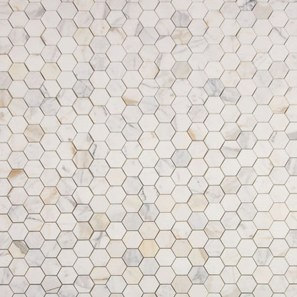 Elysium Tiles Hexagon Calacatta Gold Polished (2" x 2" pieces) 11.75" x 12" Marble Mosaic Tile