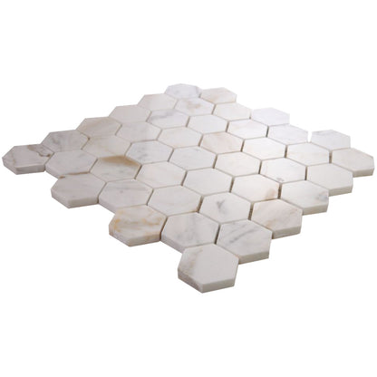 Elysium Tiles Hexagon Calacatta Gold Polished (2" x 2" pieces) 11.75" x 12" Marble Mosaic Tile