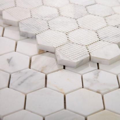 Elysium Tiles Hexagon Calacatta Gold Polished (2" x 2" pieces) 11.75" x 12" Marble Mosaic Tile