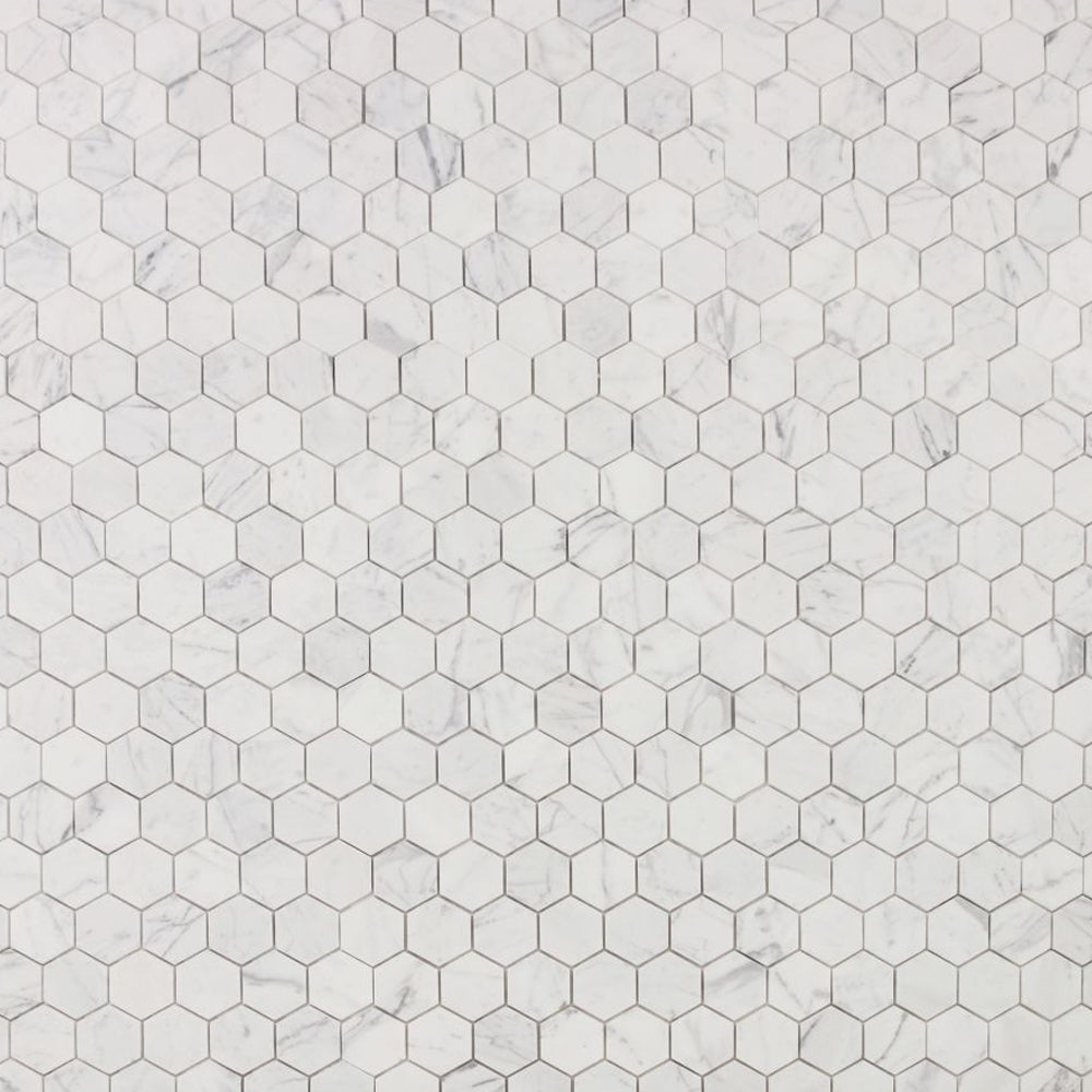 Elysium Tiles Hexagon Calacatta White Honed (2" x 2" pieces) 11.75" x 12" Marble Mosaic Tile