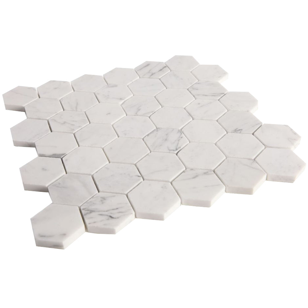 Elysium Tiles Hexagon Calacatta White Honed (2" x 2" pieces) 11.75" x 12" Marble Mosaic Tile