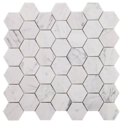 Elysium Tiles Hexagon Calacatta White Honed (2" x 2" pieces) 11.75" x 12" Marble Mosaic Tile