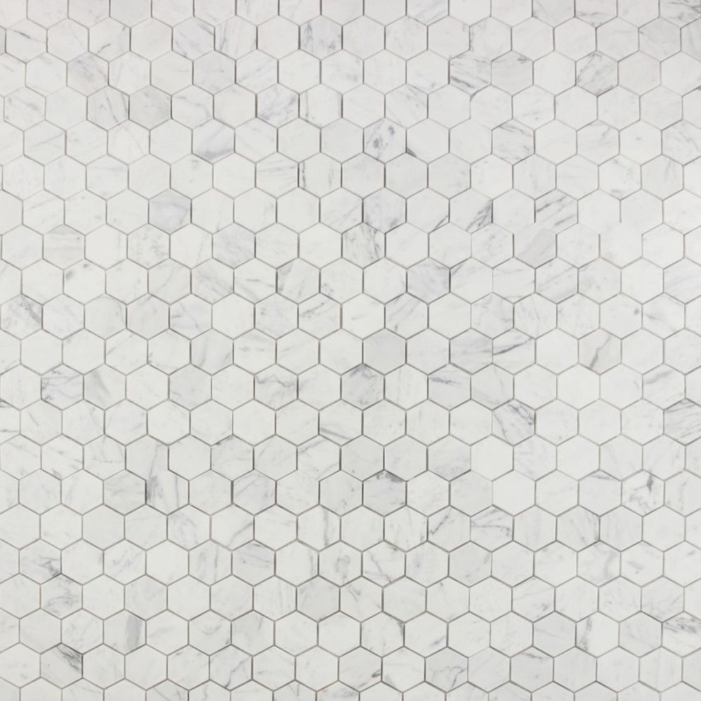 Elysium Tiles Hexagon Calacatta White Polished (2" x 2" pieces) 11.75" x 12" Marble Mosaic Tile