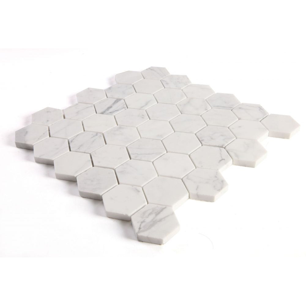 Elysium Tiles Hexagon Calacatta White Polished (2" x 2" pieces) 11.75" x 12" Marble Mosaic Tile