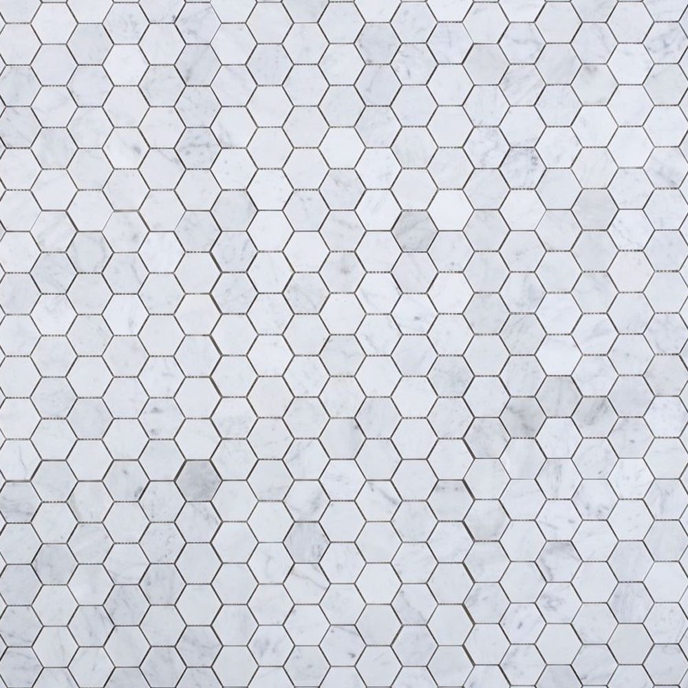 Elysium Tiles Hexagon Carrara Honed (2" x 2" pieces) 11.75" x 12" Marble Mosaic Tile