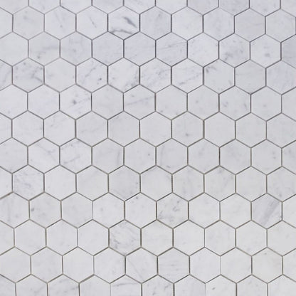 Elysium Tiles Hexagon Carrara Honed (3" x 3" pieces) 10" x 11.5" Marble Mosaic Tile